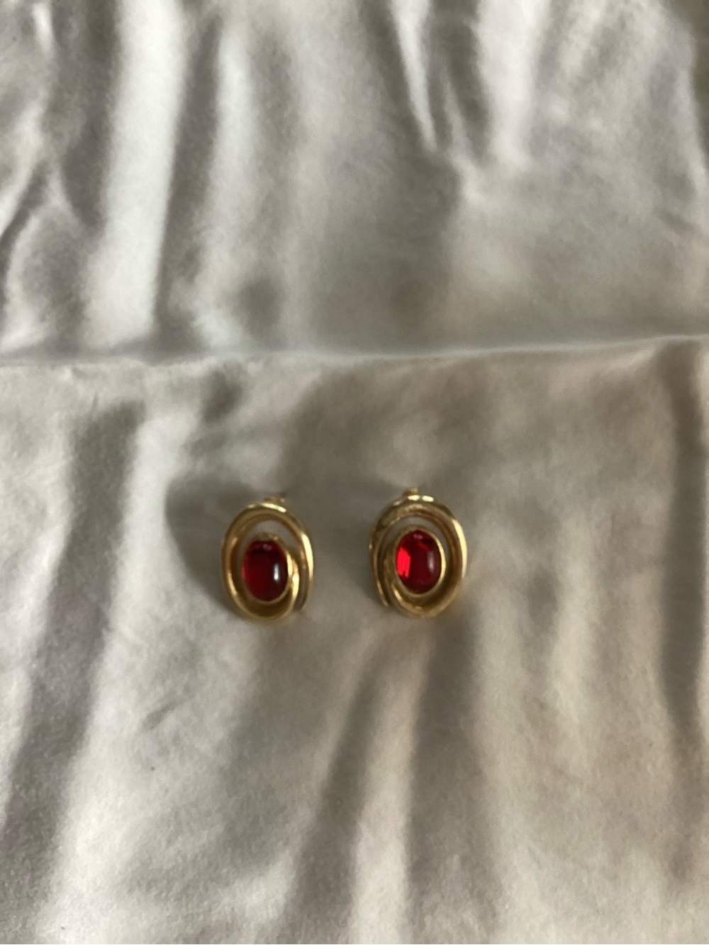 Gold-Tone Red Cabochon Oval Clip-On Earrings